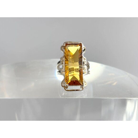 Citrine XL Ultra Ornate Semi-Precious 925 Sterling Silver Vintage Ring - sz 7 - Picture 2 of 10